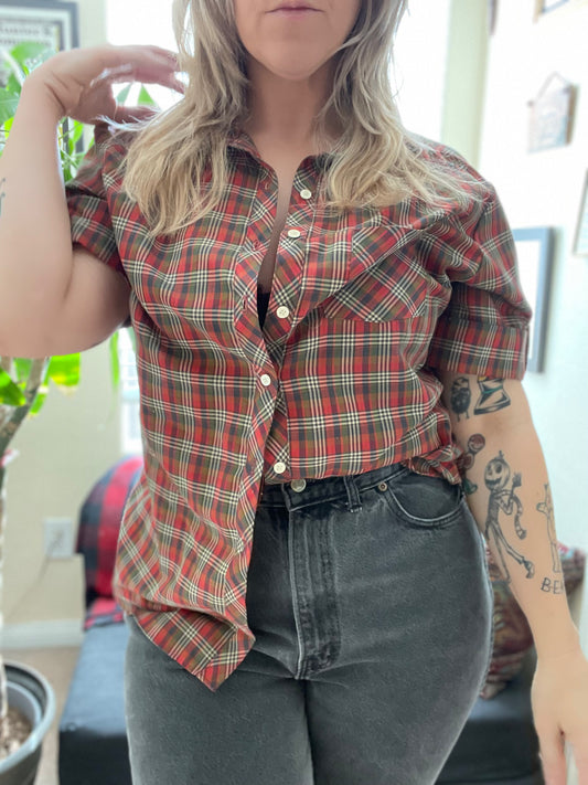 Laura Mae Plaid Button-up Blouse